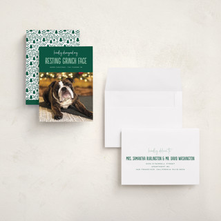 This is a noble fir holiday photo cards with standard by Erica Krystek called grinch face printing on recycled smooth signature in grand