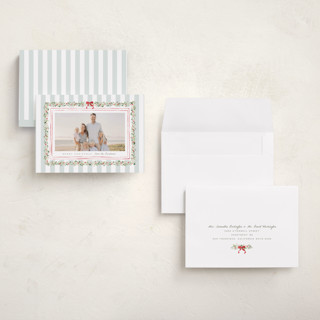 This is a winter mint holiday photo cards with standard by Everett Paper Goods called coastal garland printing on recycled smooth signature in grand