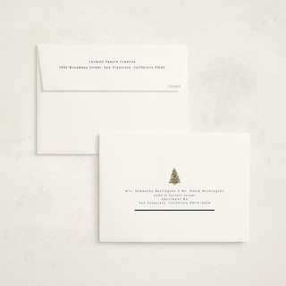 This is a navy holiday photo cards with standard by Nicole Walsh called watercolor tree printing on signature in grand