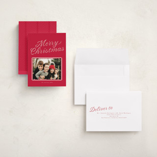 This is a candy cane holiday photo cards with standard by Vivian Yiwing called frame ribbon printing on signature in grand