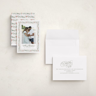 This is a berry holiday photo cards with standard by Kristen Smith called painted garland printing on recycled smooth signature in grand