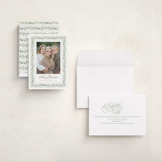 This is a mint holiday photo cards with standard by Kristen Smith called painted garland printing on recycled smooth signature in grand