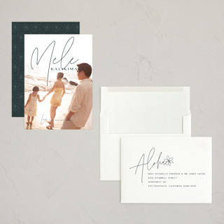 This is a deep forest holiday photo cards with standard by Lori James called island kalikimaka printing on recycled smooth signature in grand