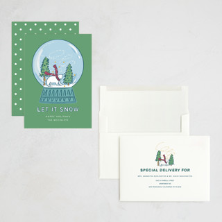 This is a spearmint holiday photo cards with standard by Lauren Jinhee called snow globe printing on signature in grand