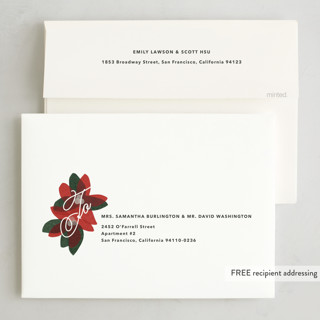 This is a crimson holiday photo cards with standard by Carrie Moradi called paper blooms printing on signature in grand
