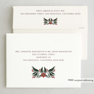 This is a vanilla holiday photo cards with standard by Katharine Watson called bold foliage printing on signature in grand