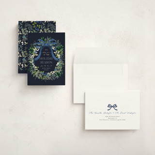 This is a blue spruce holiday photo cards with standard by Susan Moyal called holiday bow printing on signature in grand