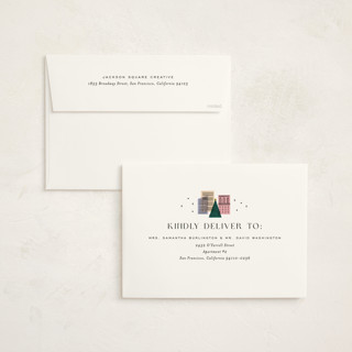 This is a sunny holiday photo cards with standard by Pixel and Hank called holiday cityscape printing on signature in grand