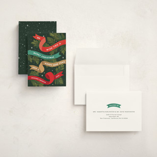 This is a pine holiday photo cards with standard by Paper Raven Co. called ribbon box printing on signature in grand