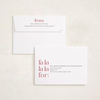 This is a crimson holiday photo cards with standard by Amy Payne called fa la la la late printing on recycled smooth signature in grand