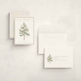 This is a snow holiday photo cards with standard by Amy Kross called vintage spruce printing on signature in grand