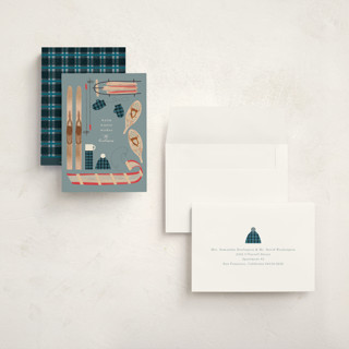 This is a denim holiday photo cards with standard by Baumbirdy called wintery mix printing on signature in grand