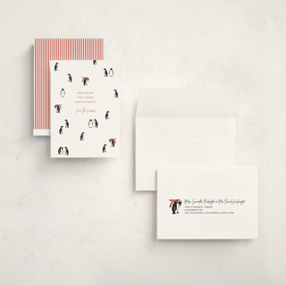 This is a candy cane holiday photo cards with standard by Lauren Jinhee called march of the penguins printing on signature in grand