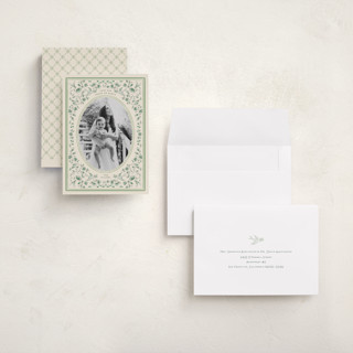 This is a evergreen holiday photo cards with standard by Sabrin Deirani called peaceful blooms in blue printing on recycled smooth signature in grand