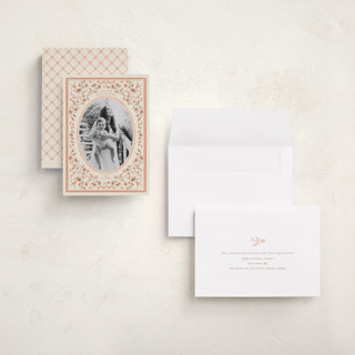 This is a apricot holiday photo cards with standard by Sabrin Deirani called peaceful blooms in blue printing on recycled smooth signature in grand