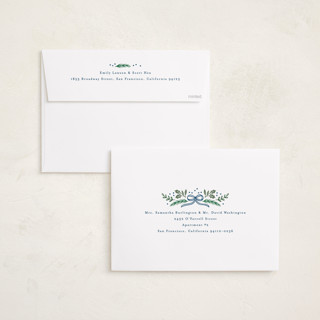 This is a navy holiday photo cards with standard by Alethea and Ruth called bow corners printing on recycled smooth signature in grand