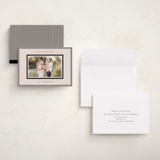 This is a linen holiday photo cards with standard by Kelly Schmidt called striped border printing on recycled smooth signature in grand