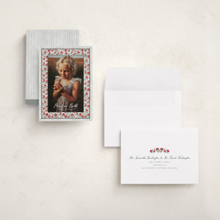 This is a wreath holiday photo cards with standard by Jenna Holcomb called a cottage christmas printing on signature in grand