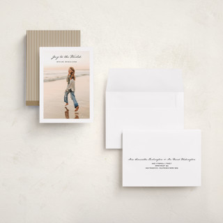 This is a onyx holiday photo cards with standard by Benita Crandall called joyeux printing on recycled smooth signature in grand