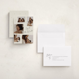 This is a vanilla cream holiday photo cards with standard by Stacey Meacham called resounding joy printing on recycled smooth signature in grand