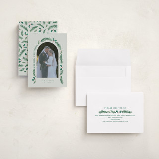 This is a sage holiday photo cards with standard by Hooray Creative called a married christmas printing on recycled smooth signature in grand