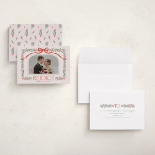 This is a crimson holiday photo cards with standard by BR Designs called joyful-bow printing on recycled smooth signature in grand