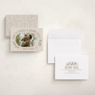 This is a linen holiday photo cards with standard by Karidy Walker called merry little christmas time printing on recycled smooth signature in grand