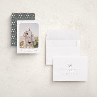 This is a buttercream holiday photo cards with standard by Carolyn MacLaren called vintage bevel printing on signature in grand