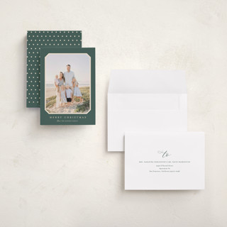 This is a spruce holiday photo cards with standard by Carolyn MacLaren called vintage bevel printing on recycled smooth signature in grand