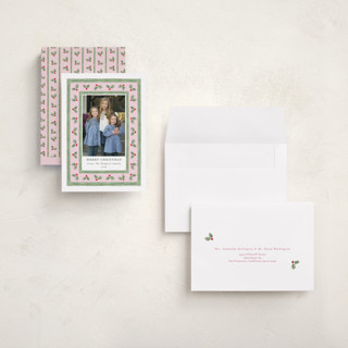This is a candy holiday photo cards with standard by Lauren Jopling called holly berry frame printing on recycled smooth signature in grand