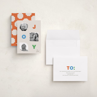 This is a bright holiday photo cards with standard by Jessica Yeo called shapes printing on signature in grand