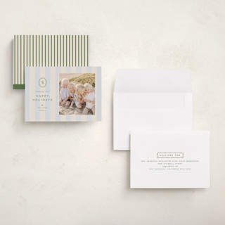 This is a frost holiday photo cards with standard by Ellen Schlegelmilch called monogram christmas stripes printing on recycled smooth signature in grand