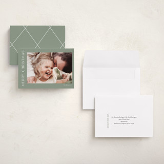This is a sage holiday photo cards with standard by Angela Thompson called gilded merry printing on recycled smooth signature in grand