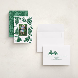 This is a fir holiday photo cards with standard by Corinne Malesic called bauble & bow printing on signature in grand