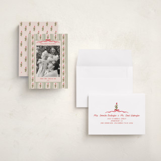 This is a stocking holiday photo cards with standard by Creo Study called hand-drawn vintage garden printing on signature in grand