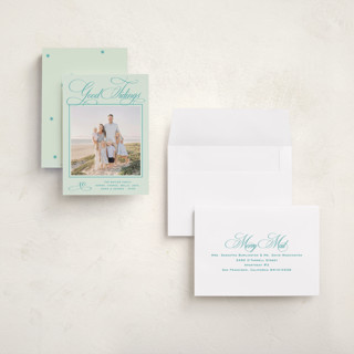 This is a mint holiday photo cards with standard by Megan Davis called julep printing on signature in grand