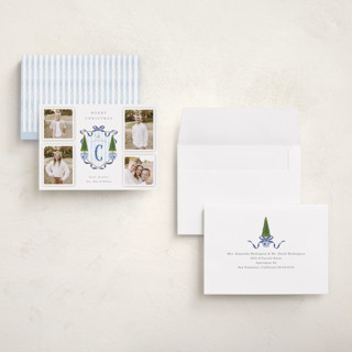 This is a blue jay holiday photo cards with standard by Susan Zinader called family crest printing on recycled smooth signature in grand