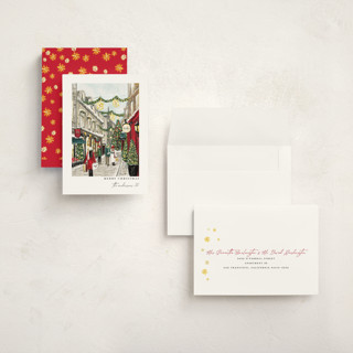 This is a crimson holiday photo cards with standard by Susan Moyal called city sidewalks printing on signature in grand