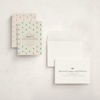 This is a ivory holiday photo cards with standard by Carolyn Nicks called joyful trees printing on signature in grand