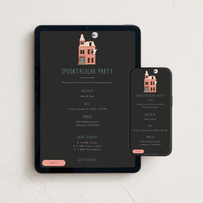 "Haunted House" - Whimsical & Funny Online Holiday Party Invitations in Cotton Candy by Morgan Kendall.