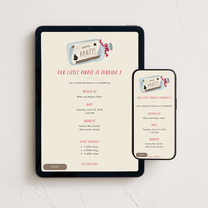 "Pirate Party" - Whimsical & Funny Online Kids Birthday Invitations in Merlot by JeAnna Casper.