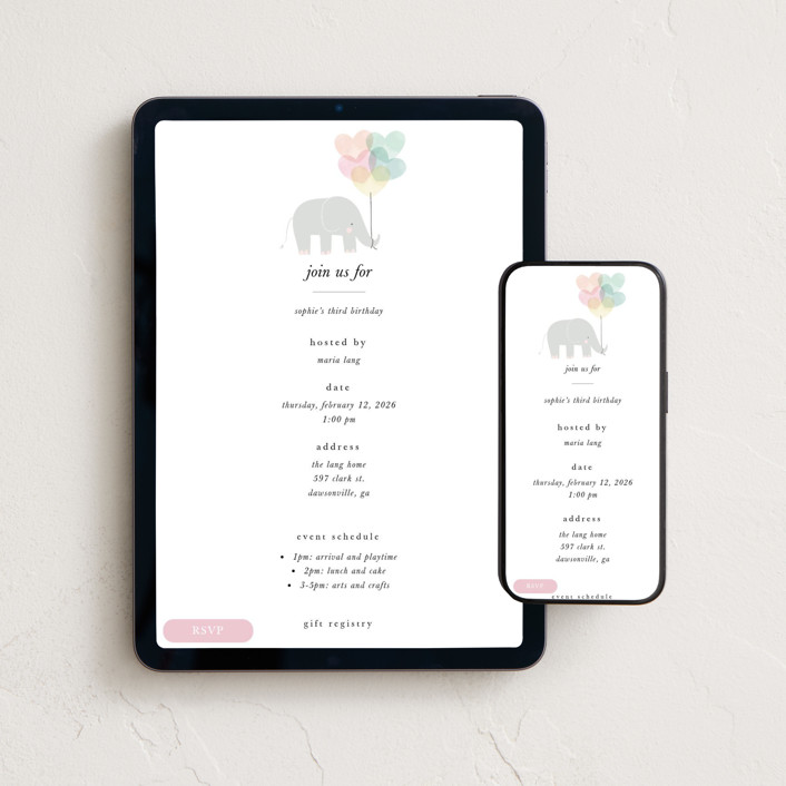 "elephant party" - Whimsical & Funny Online Kids Birthday Invitations in Blush by Lori Wemple.