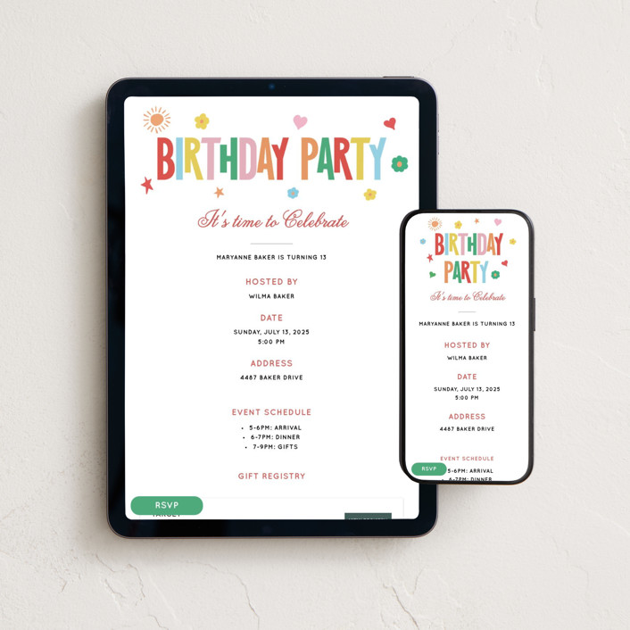 "bright birthday" - Whimsical & Funny Online Kids Birthday Invitations in Apple by Laura Hamm.