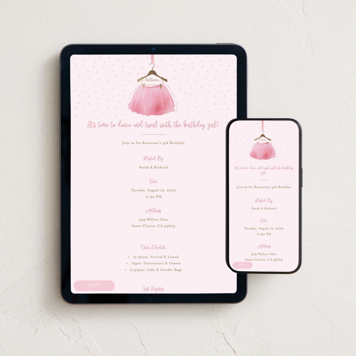"little ballerina" - Whimsical & Funny Online Kids Birthday Invitations in Carnation by Kanika Mathur.