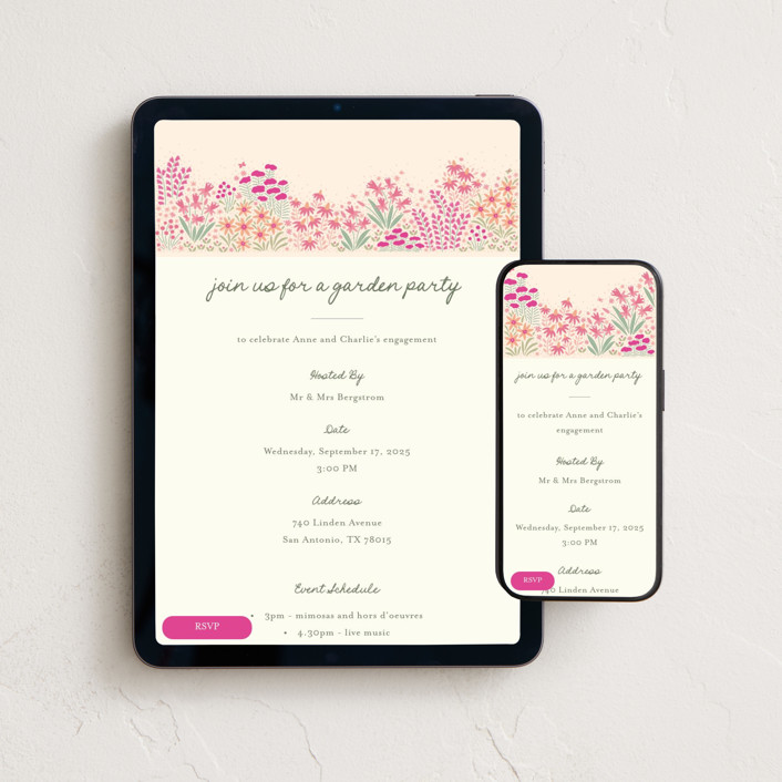 "Floral Border" - Whimsical & Funny Online Party Invitations in Summer Fuchsia by Pippa Shaw.