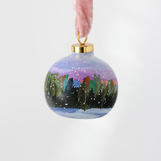 This is a multicolor holiday decorations by Weronika Zubek called winter pine sunset ornament - 14 in standard
