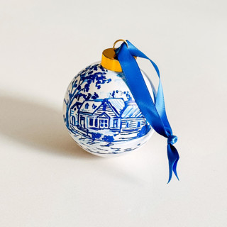 This is a blue holiday decorations by Arohika Verma called custom handpainted ornament in white and blue in standard