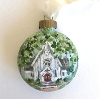 This is a multicolor holiday decorations by Kristen Laczi called custom wedding church ornament in standard