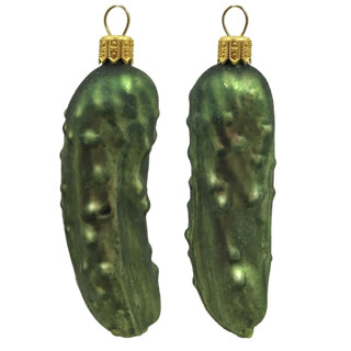 This is a green holiday decorations by Pinnacle Peak Trading Company called cucumber pickles polish glass christmas ornament food decoration set of 2 in standard