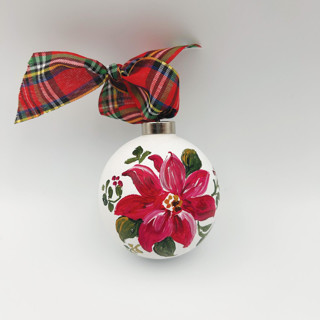 This is a red holiday decorations by Sarah Hall called poinsettia hand painted ornament in standard